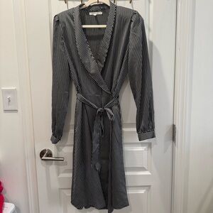 Avec Les Filles Black and White Striped Wrap Dress